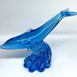 Hand Blown Glass Dolphin 8" Sculpture Vinci‎ Art Glass Vintage